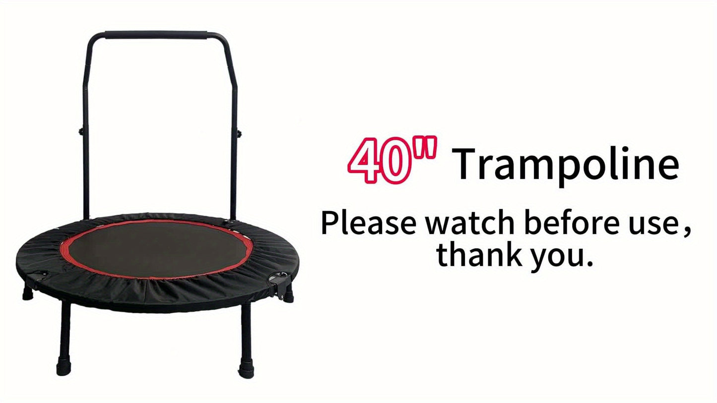 Mini Trampoline 40"/48", Max Load 660LBS, Foldable Fitness Rebounder Trampoline with Height Adjustable Handle Resistance Bands Indoor Workout