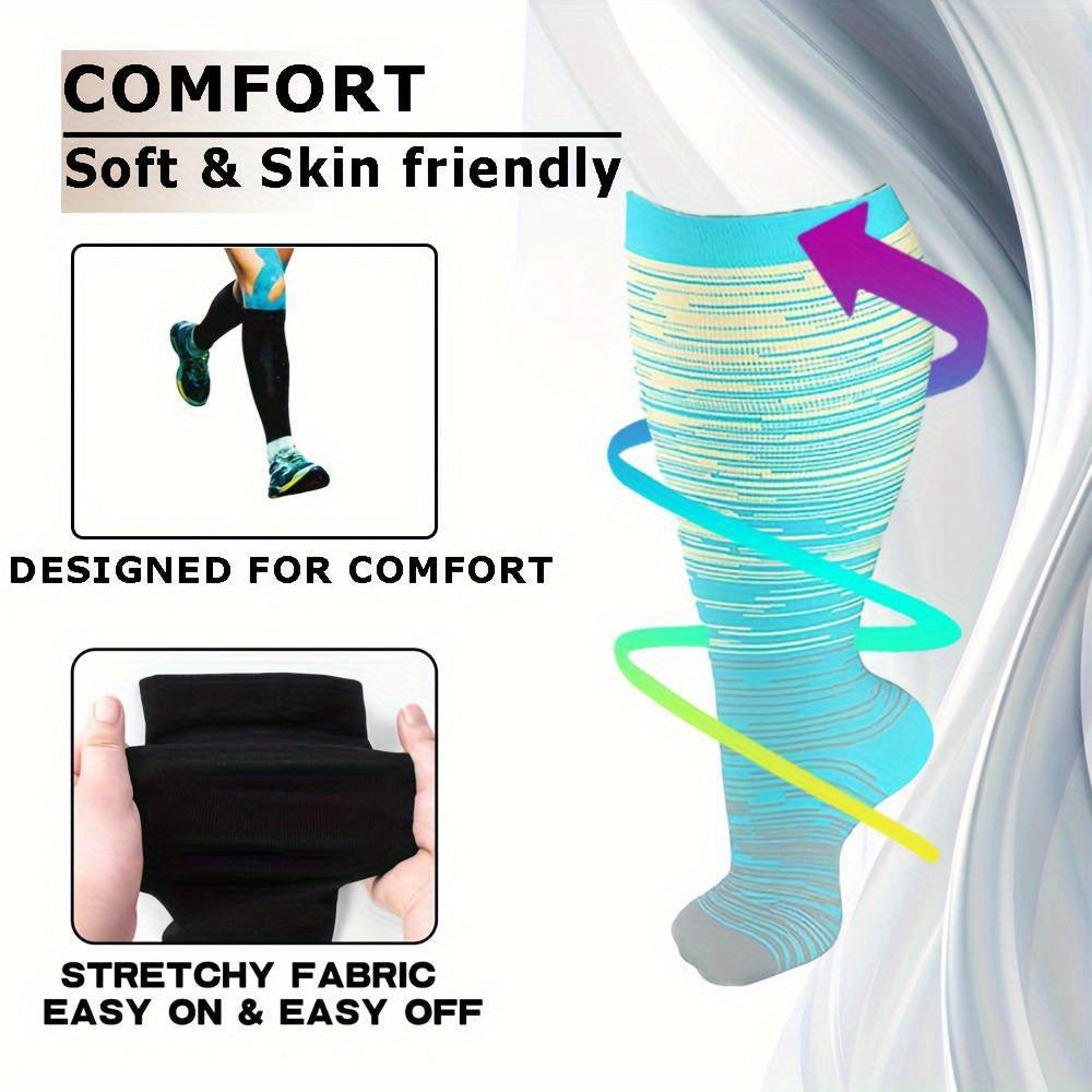 8 Pairs Plus Size Compression Socks Wide Calf for Men Women Knee Support Hose Medias De Compresión Para Mujer Accessories for Work Leg Long Compression Stockings Pregnancy Maternity Travel Beat Rated