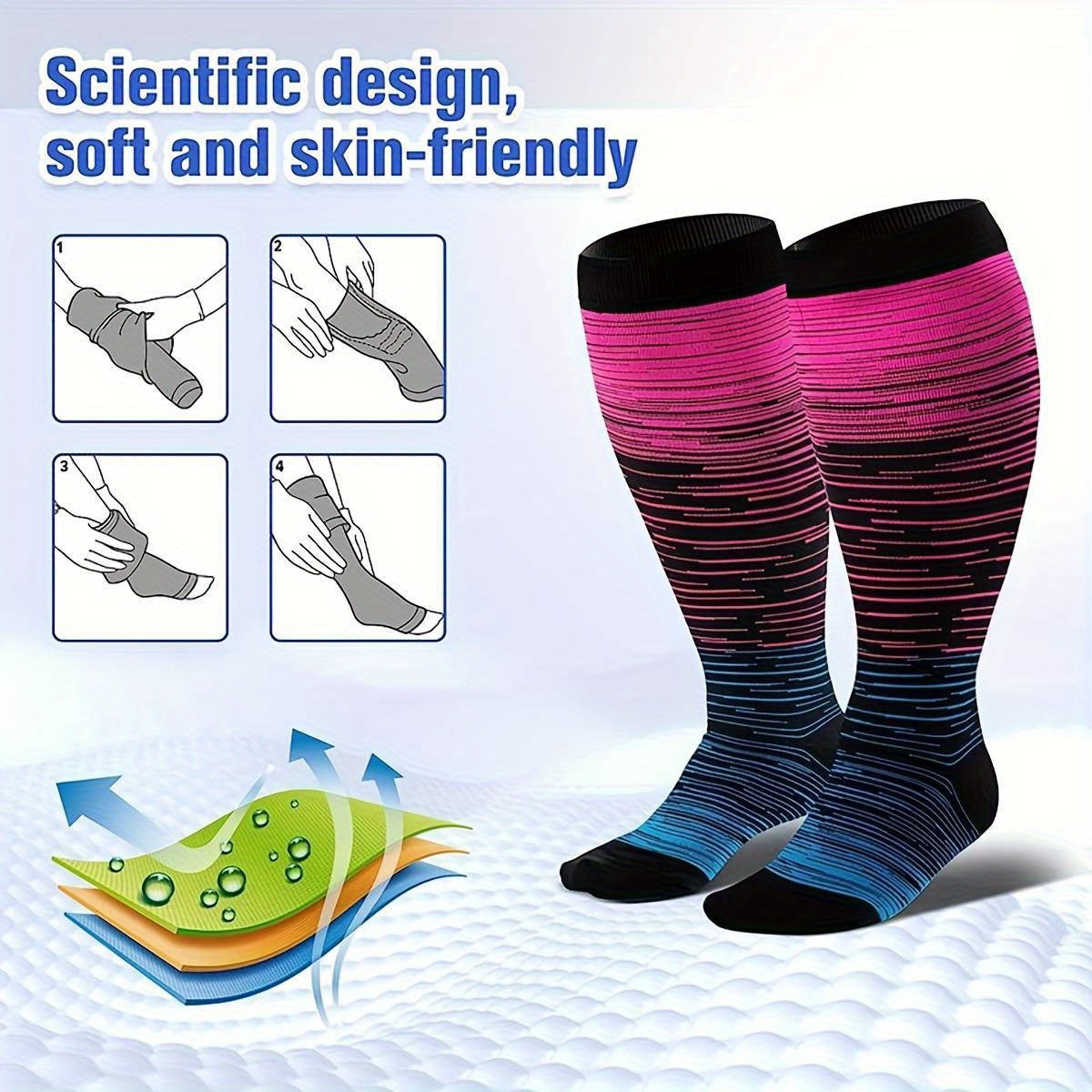 8 Pairs Plus Size Compression Socks Wide Calf for Men Women Knee Support Hose Medias De Compresión Para Mujer Accessories for Work Leg Long Compression Stockings Pregnancy Maternity Travel Beat Rated
