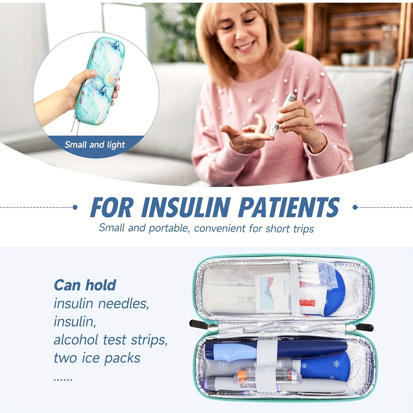 2 Gel Packs Travel-Friendly Insulin Cooler Case - Durable Nylon Diabetic Medication Carrier for Outdoor & Sports