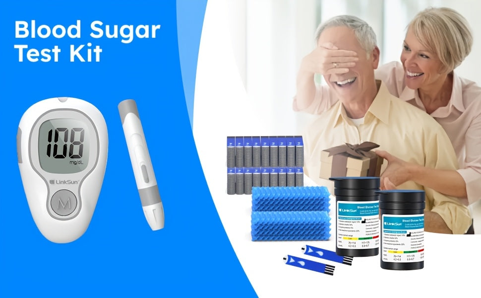 LinkSun G-425-3 Blood Glucose Monitor Kit, 100 Test Strips, 100 Lancets, 1 Blood Sugar Monitor, 1 Lancing Device, Diabetes Testing Kit No Coding, Glucometer Large Display, Diabetes Testing Kit for Home Use