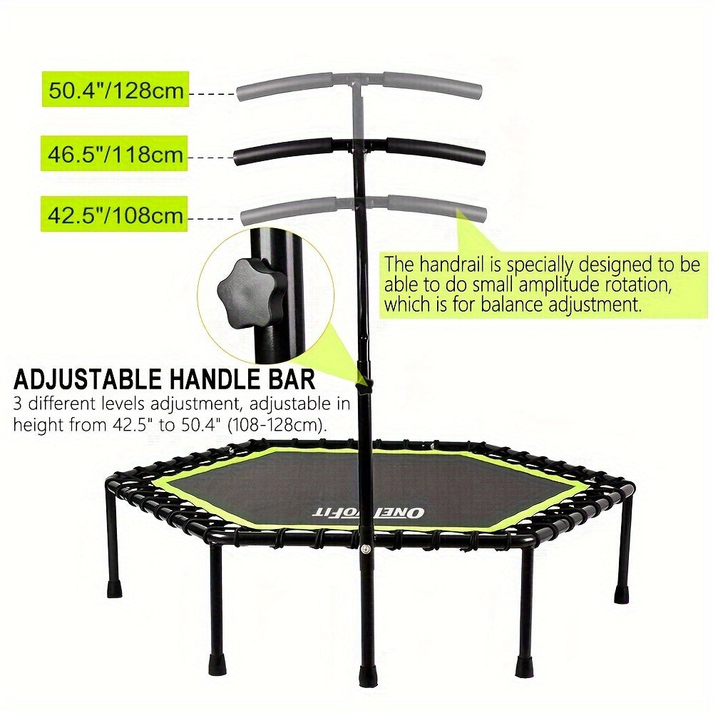ONETWOFIT 1pc 48" Mini Trampoline With Adjustable Handle Bar, Fitness Trampoline For Workout