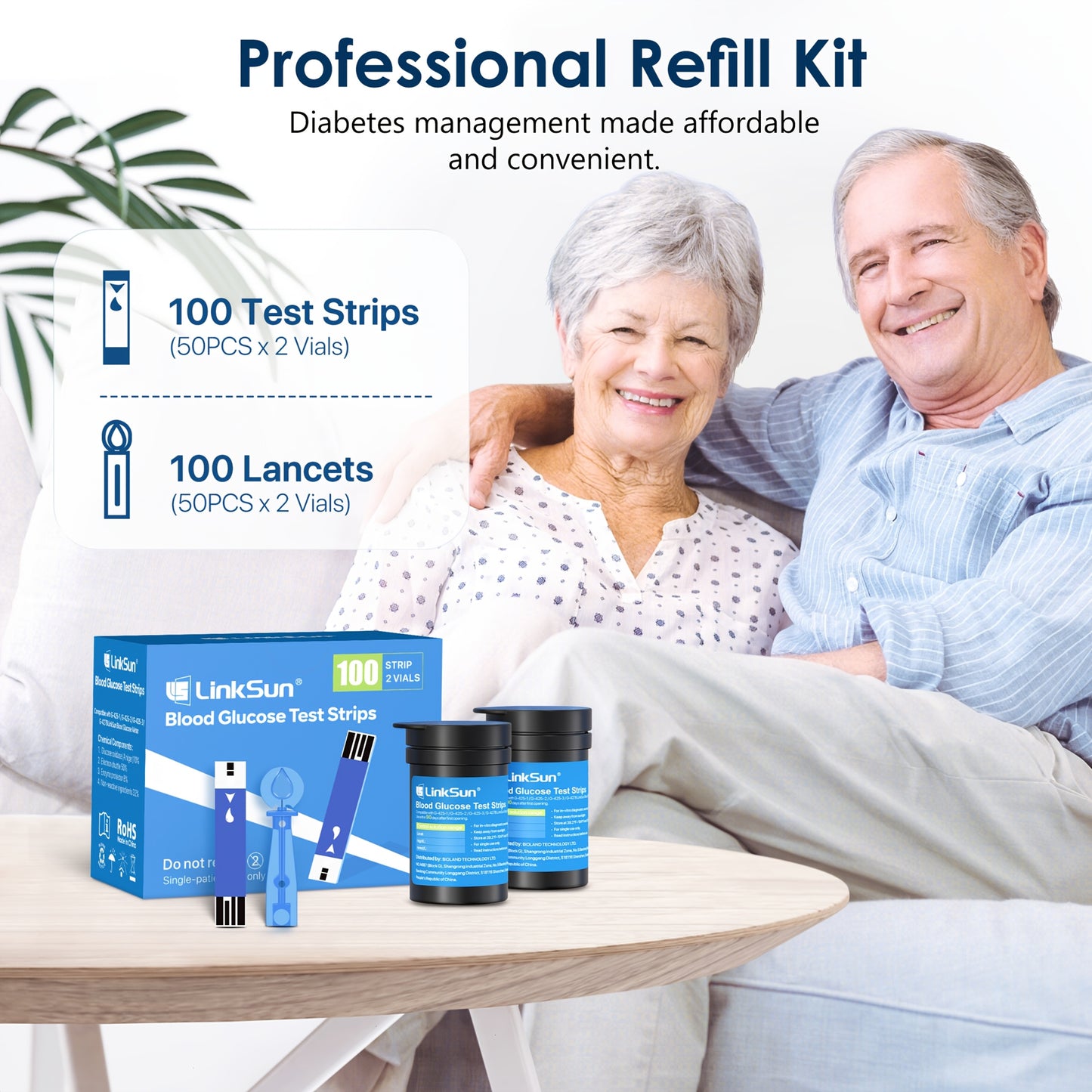 LinkSun Blood Glucose Meter Kit Includes Meter, 100 Test Strips, 100 Lancets, And Lancing Device, Easy-to-Use One-Touch Testing Diabetes Care Kit for Home Diabetes Care