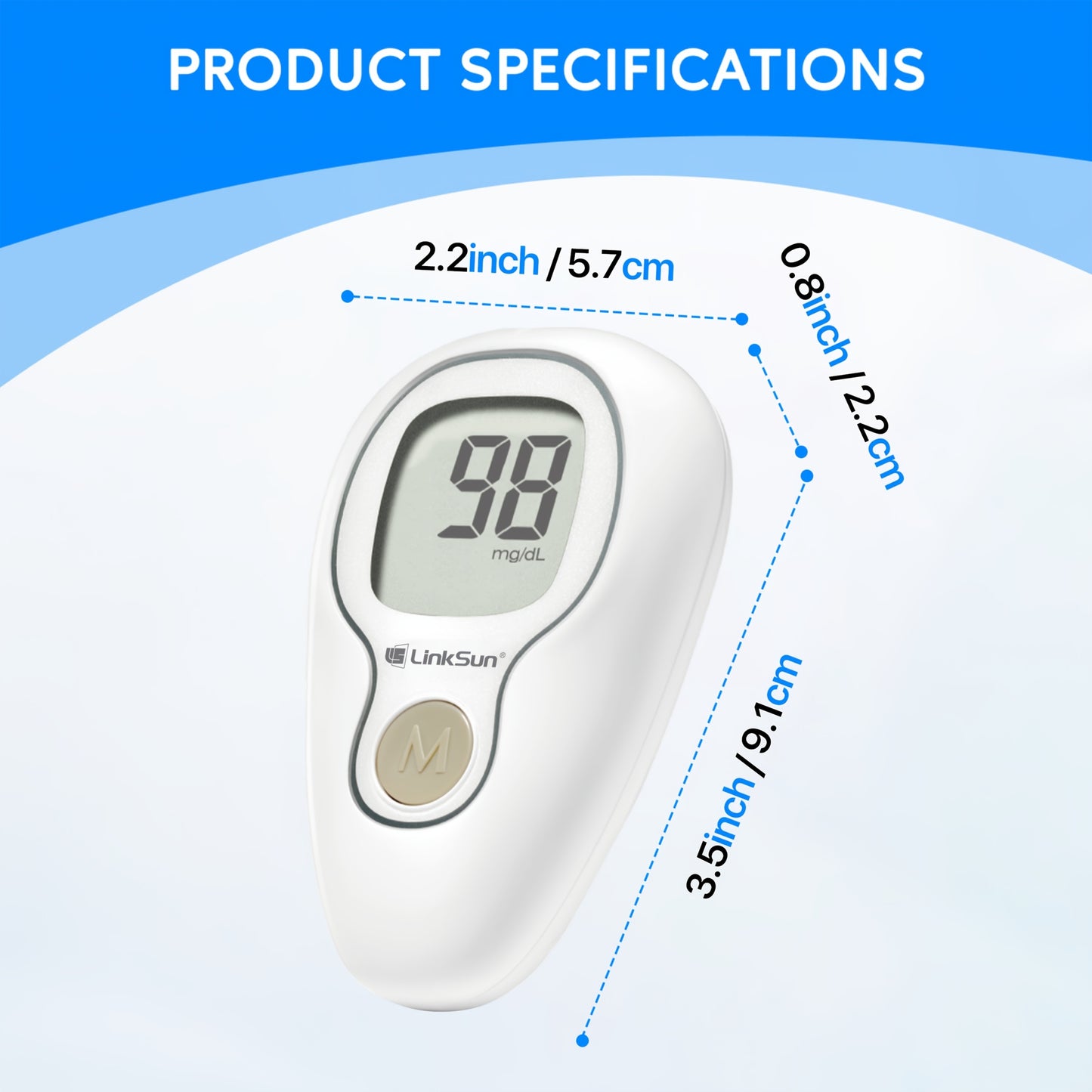 LinkSun G-425-3 Blood Glucose Monitor Kit, 100 Test Strips, 100 Lancets, 1 Blood Sugar Monitor, 1 Lancing Device, Diabetes Testing Kit No Coding, Glucometer Large Display, Diabetes Testing Kit for Home Use