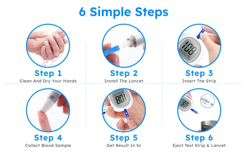 LinkSun G-425-3 Blood Glucose Monitor Kit, 100 Test Strips, 100 Lancets, 1 Blood Sugar Monitor, 1 Lancing Device, Diabetes Testing Kit No Coding, Glucometer Large Display, Diabetes Testing Kit for Home Use