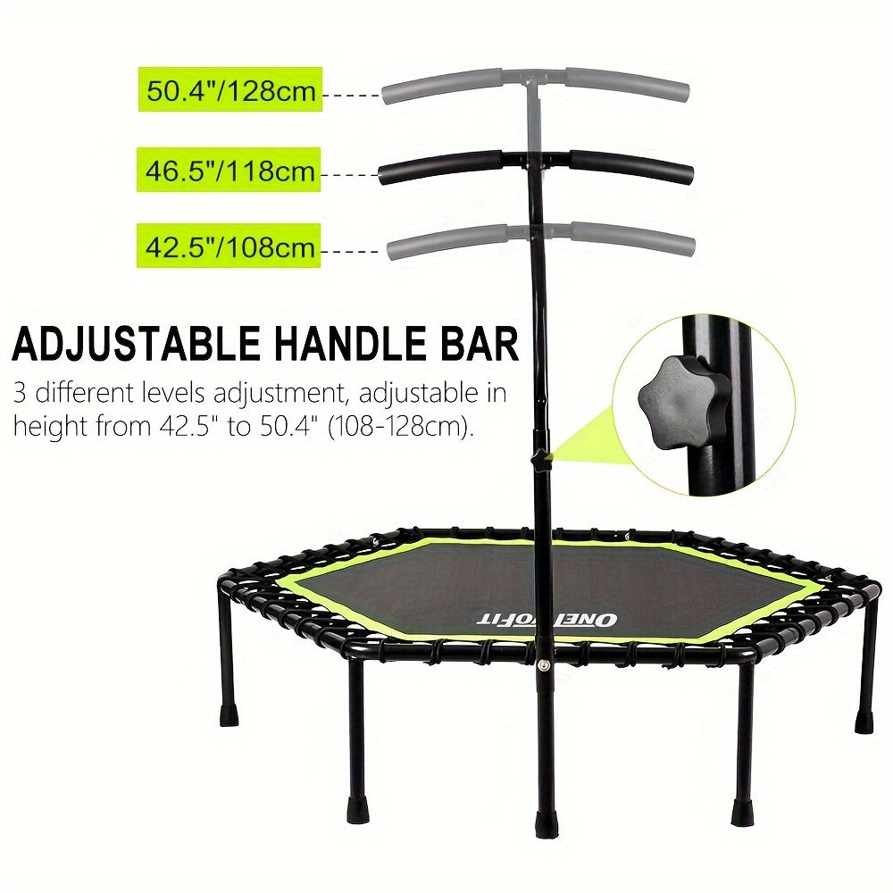 ONETWOFIT 1pc 48" Mini Trampoline With Adjustable Handle Bar, Fitness Trampoline For Workout
