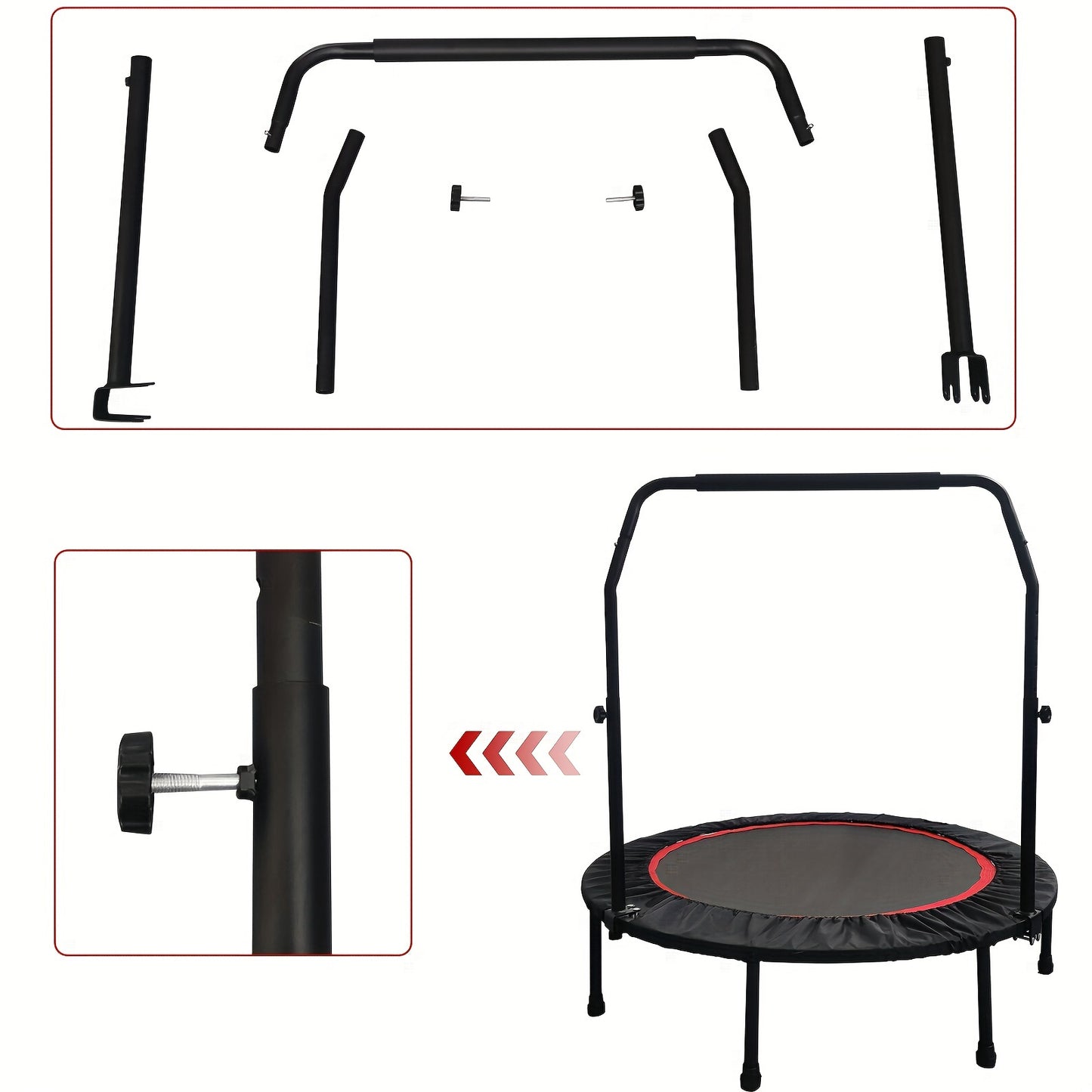 Mini Trampoline 40"/48", Max Load 660LBS, Foldable Fitness Rebounder Trampoline with Height Adjustable Handle Resistance Bands Indoor Workout