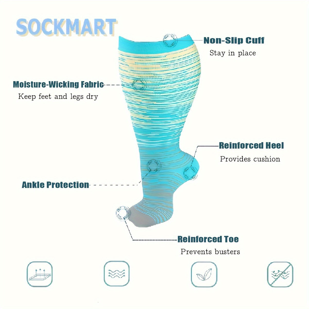 8 Pairs Plus Size Compression Socks Wide Calf for Men Women Knee Support Hose Medias De Compresión Para Mujer Accessories for Work Leg Long Compression Stockings Pregnancy Maternity Travel Beat Rated