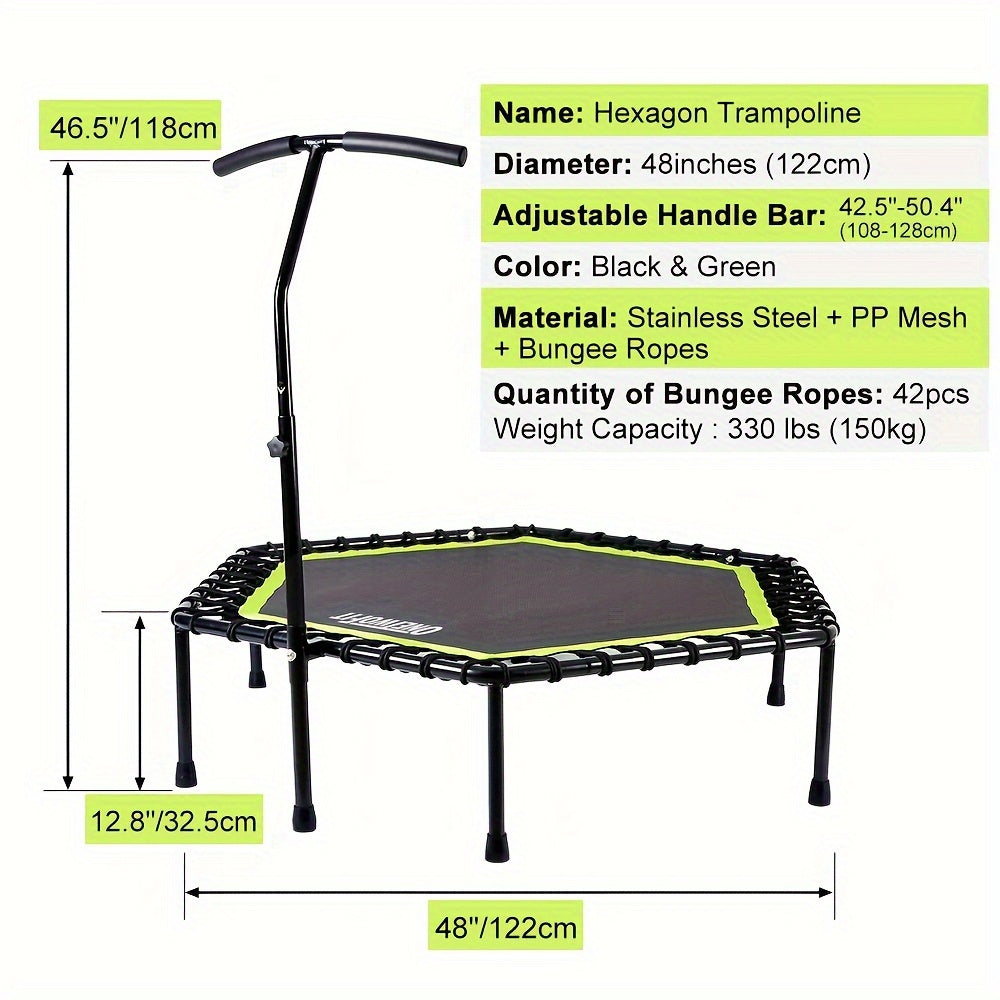 ONETWOFIT 1pc 48" Mini Trampoline With Adjustable Handle Bar, Fitness Trampoline For Workout