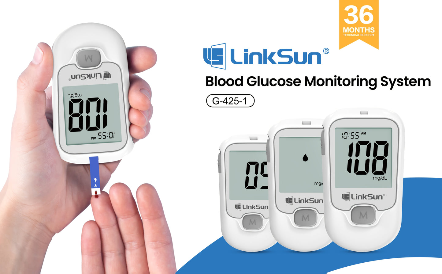 LinkSun Blood Glucose Meter Kit Includes Meter, 100 Test Strips, 100 Lancets, And Lancing Device, Easy-to-Use One-Touch Testing Diabetes Care Kit for Home Diabetes Care