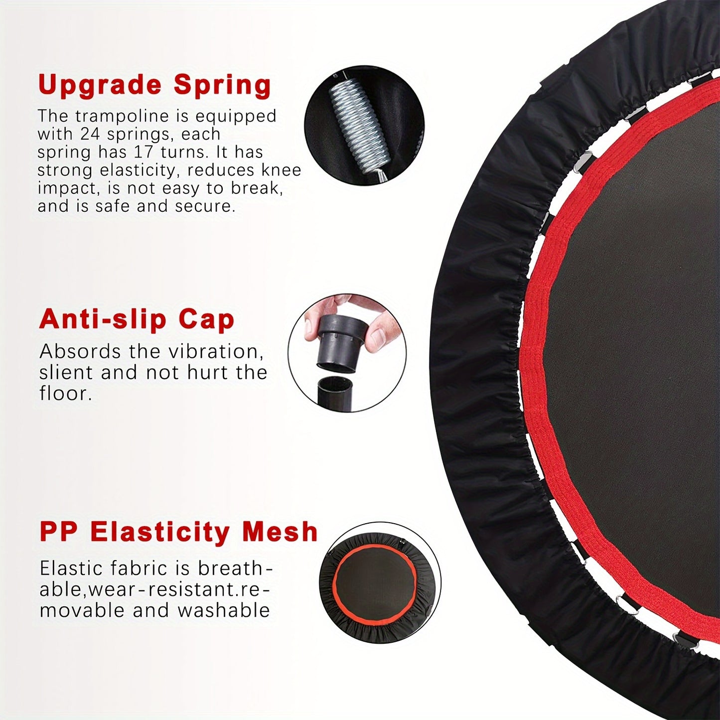Mini Trampoline 40"/48", Max Load 660LBS, Foldable Fitness Rebounder Trampoline with Height Adjustable Handle Resistance Bands Indoor Workout
