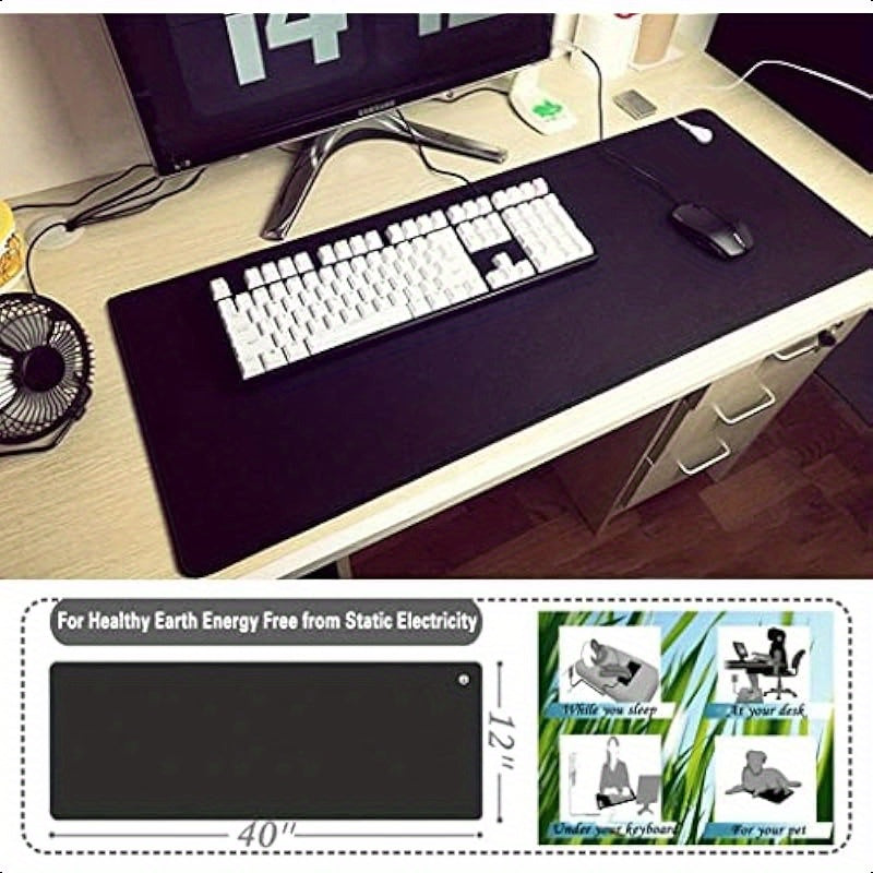 Grounding Pad for Improved Sleep Reduced Anxiety Pain and Inflammation Headache Relief Pain Relief Skin Health Anti-Aging Energy Recovery. Grounding Mat Reduces Stress 40'' x 12'' Black