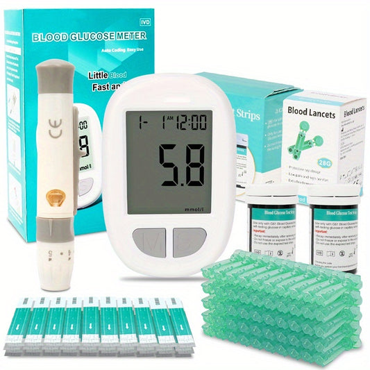 Blood Sugar Monitor, Blood Glucose Monitoring Kit, Including 1 Blood Glucose Meter, 50 Test Tapes, 50 Needles And Puncture Devices, Large Screen Display | No Code | Home Diabetes Care Tools, Health Gift Set, The Best Gift For