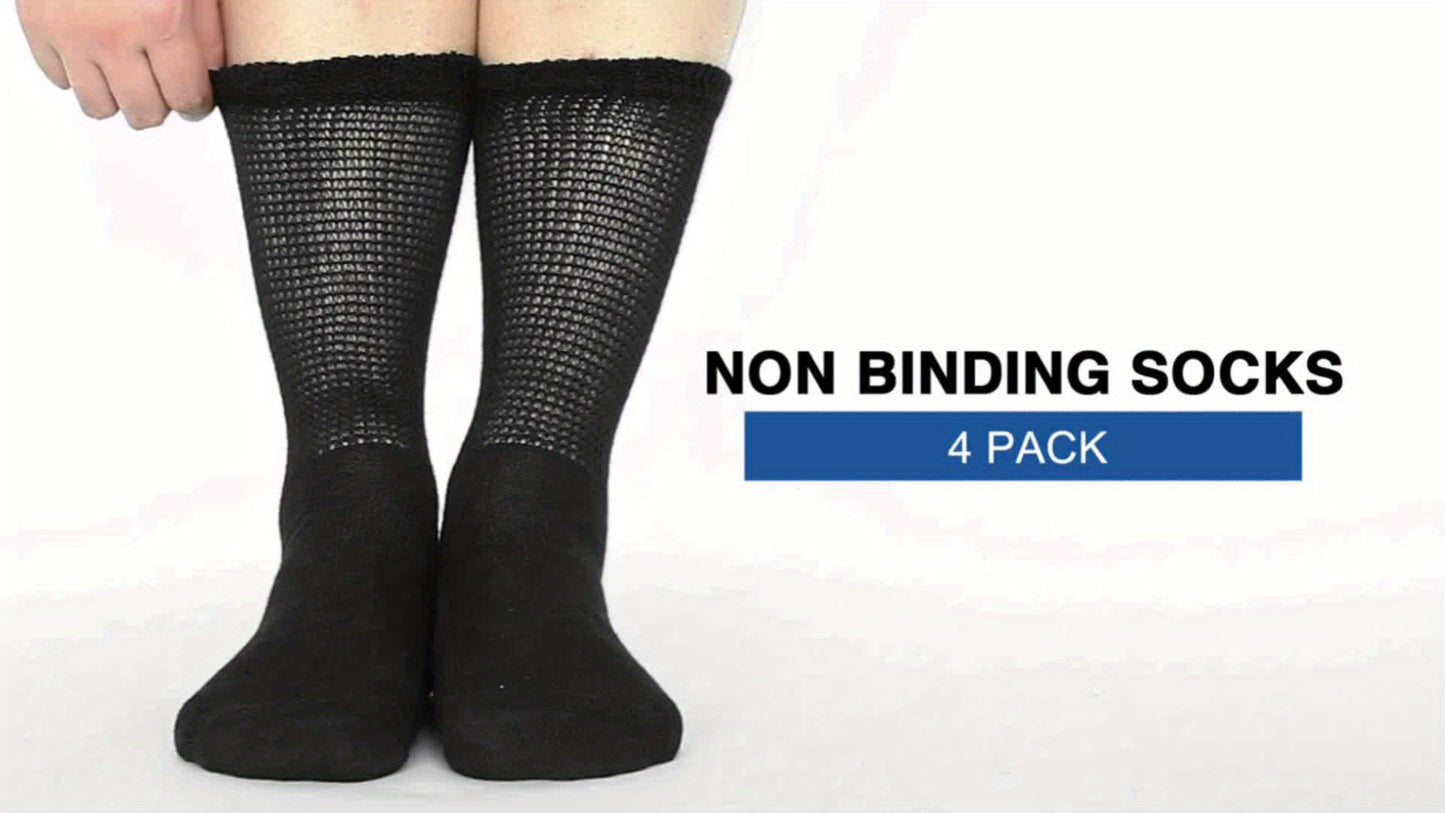 4 Pairs Diabetic Socks For Men Women Loose Fit Non-Binding Seamless Cuff Extra Wide Crew Socks