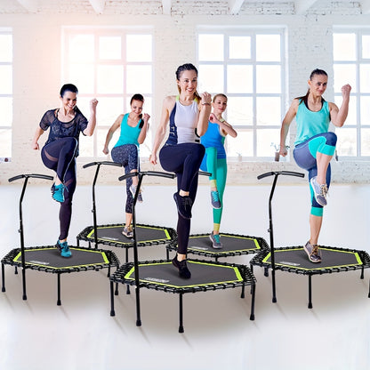 ONETWOFIT 1pc 48" Mini Trampoline With Adjustable Handle Bar, Fitness Trampoline For Workout