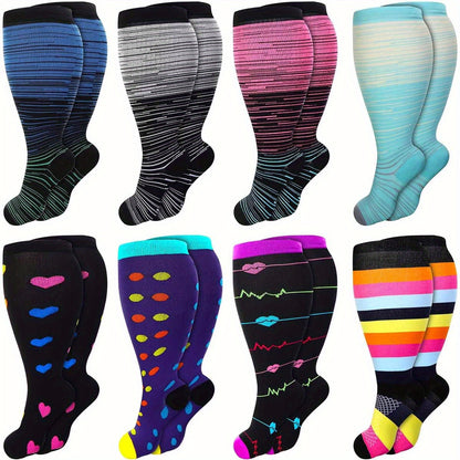 8 Pairs Plus Size Compression Socks Wide Calf for Men Women Knee Support Hose Medias De Compresión Para Mujer Accessories for Work Leg Long Compression Stockings Pregnancy Maternity Travel Beat Rated