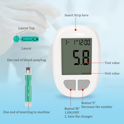 Blood Sugar Monitor, Blood Glucose Monitoring Kit, Including 1 Blood Glucose Meter, 50 Test Tapes, 50 Needles And Puncture Devices, Large Screen Display | No Code | Home Diabetes Care Tools, Health Gift Set, The Best Gift For