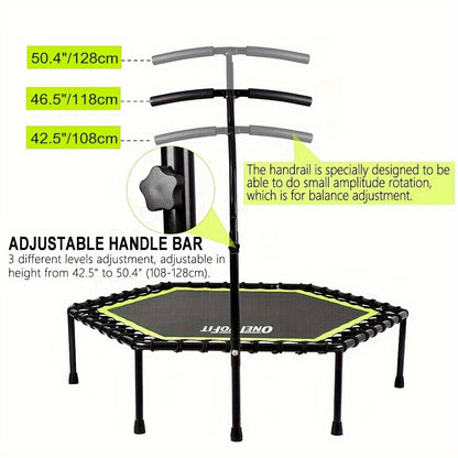 ONETWOFIT 1pc 48" Mini Trampoline With Adjustable Handle Bar, Fitness Trampoline For Workout