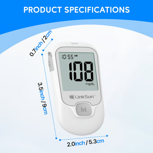 LinkSun Blood Glucose Meter Kit Includes Meter, 100 Test Strips, 100 Lancets, And Lancing Device, Easy-to-Use One-Touch Testing Diabetes Care Kit for Home Diabetes Care
