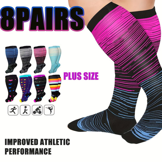 8 Pairs Plus Size Compression Socks Wide Calf for Men Women Knee Support Hose Medias De Compresión Para Mujer Accessories for Work Leg Long Compression Stockings Pregnancy Maternity Travel Beat Rated
