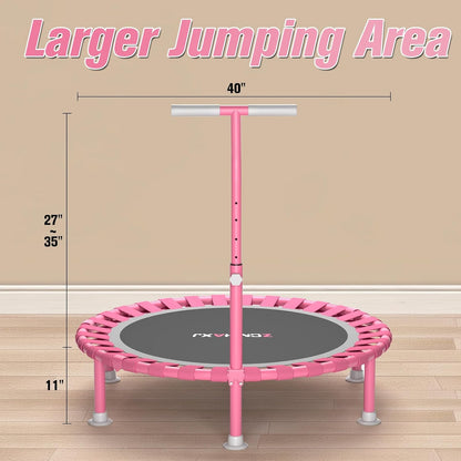 Foldable Mini Trampoline, 40" Rebounder Trampoline for Adults & Kids, 450Lbs Capacity with T-Shaped Adjustable Bar, Indoor Fitness Workout Exercise Equipment