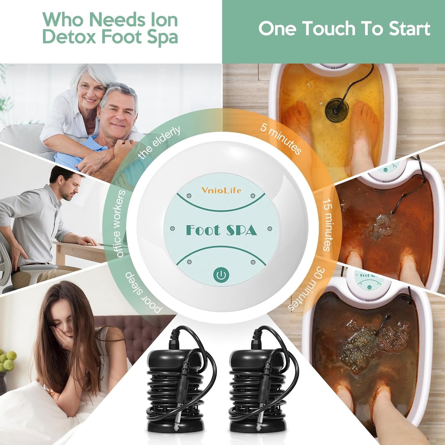 Ionic Foot Bath Detox Machine with Bag, Portable Foot Detox Machine, Ionic Foot Spa Ion Cleanse for Home Beauty Salon Spa with Arrays, 100 Liners