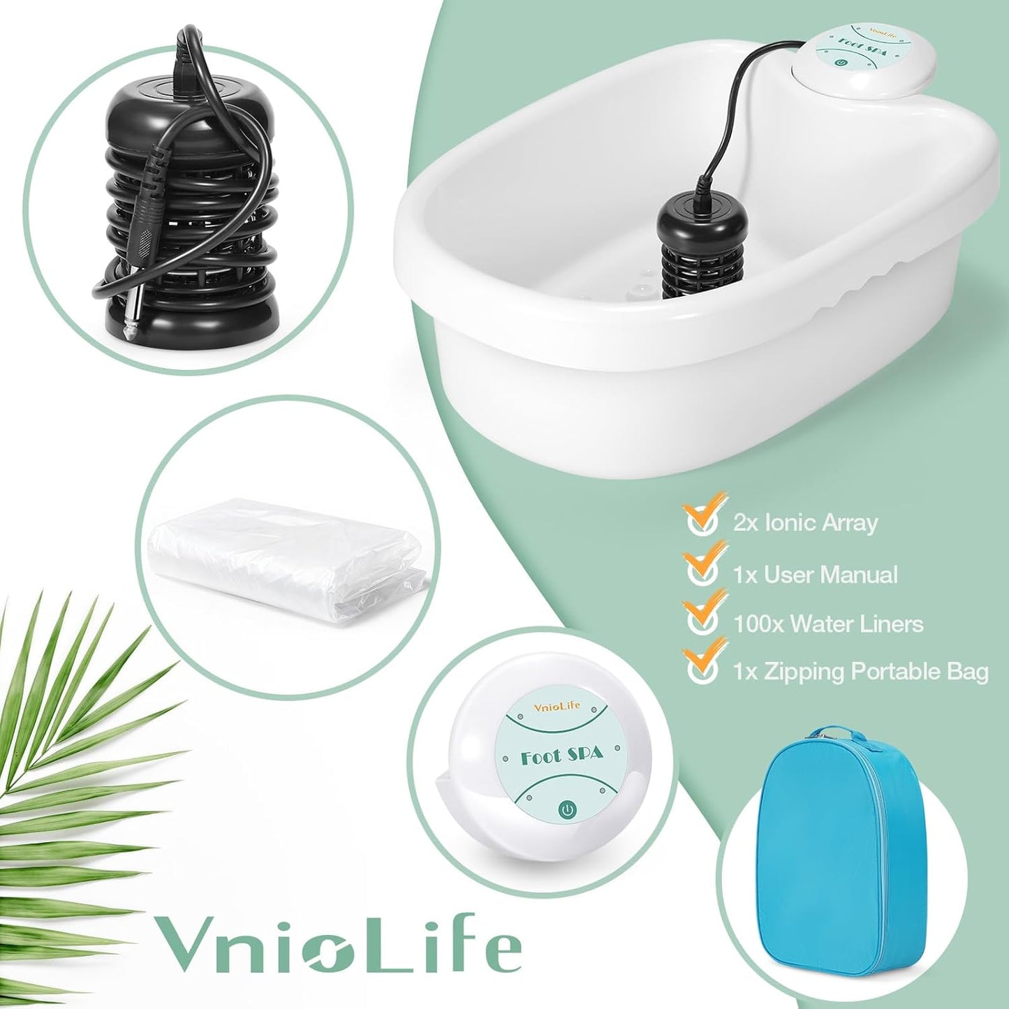 Ionic Foot Bath Detox Machine with Bag, Portable Foot Detox Machine, Ionic Foot Spa Ion Cleanse for Home Beauty Salon Spa with Arrays, 100 Liners