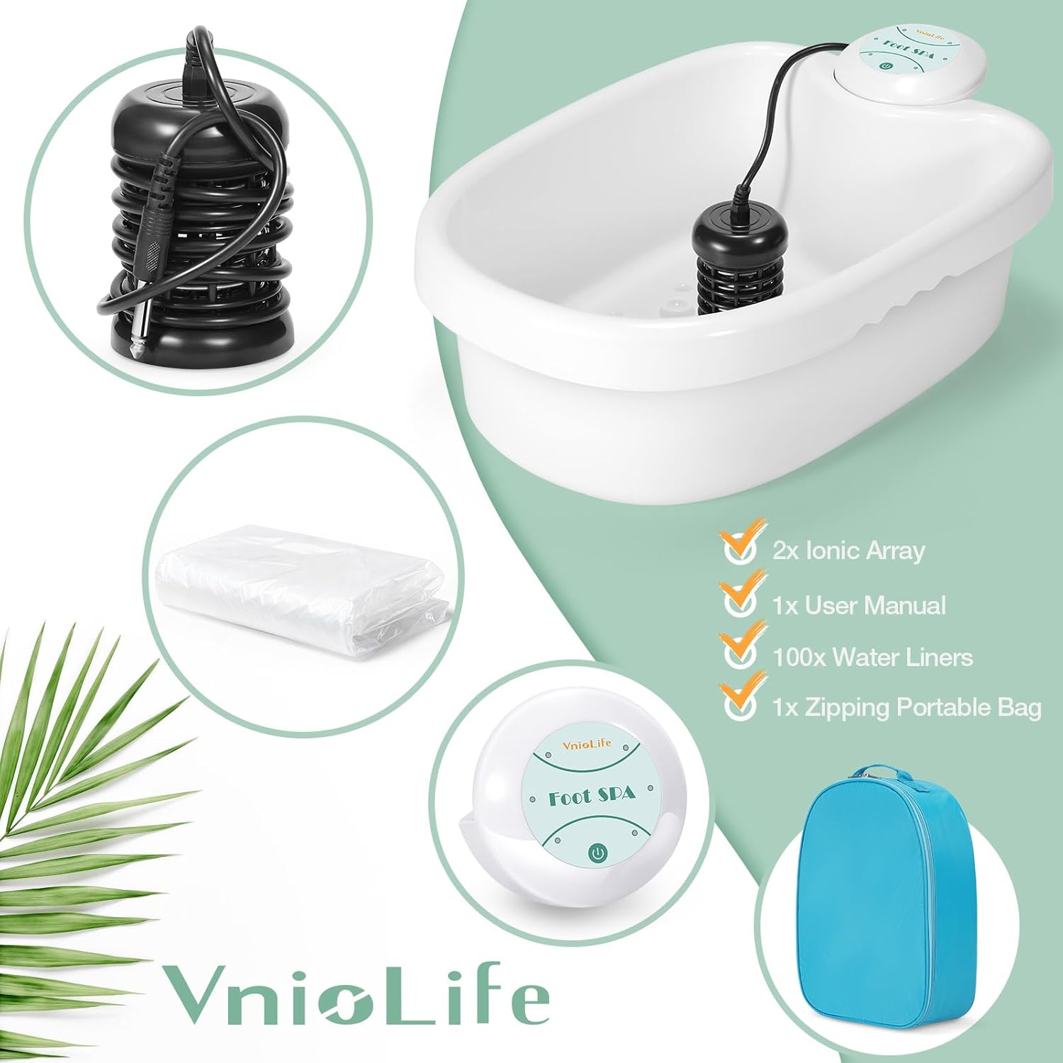 Ionic Foot Bath Detox Machine with Bag, Portable Foot Detox Machine, Ionic Foot Spa Ion Cleanse for Home Beauty Salon Spa with Arrays, 100 Liners