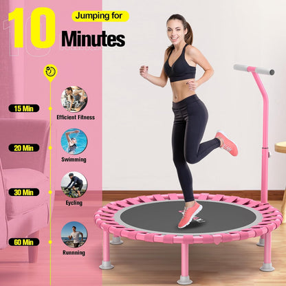Foldable Mini Trampoline, 40" Rebounder Trampoline for Adults & Kids, 450Lbs Capacity with T-Shaped Adjustable Bar, Indoor Fitness Workout Exercise Equipment