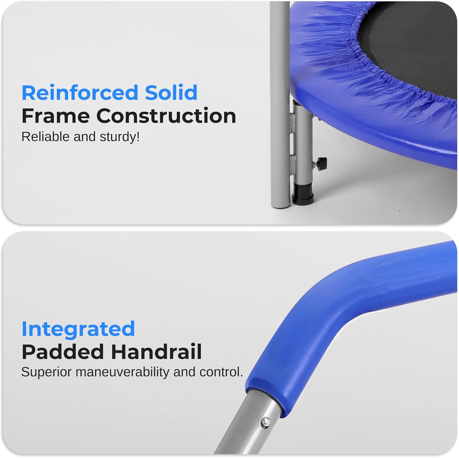 40" Foldable Mini Trampoline for Adults - Compact Fitness Rebounder with Adjustable Foam Handle, Exercise Trampoline with Max Load 330Lbs, Indoor/Garden Whole-Body Workout