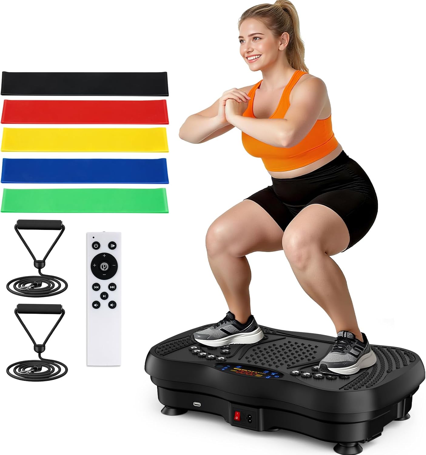 Vibration Plate Exercise Machine, 130 Levels Full Body Workout Vibrating Plate for Lymphatic Drainage Weight Loss, 450 Lbs Capacity Shake Platform with Resistance Bands Bluetooth for Women Men
