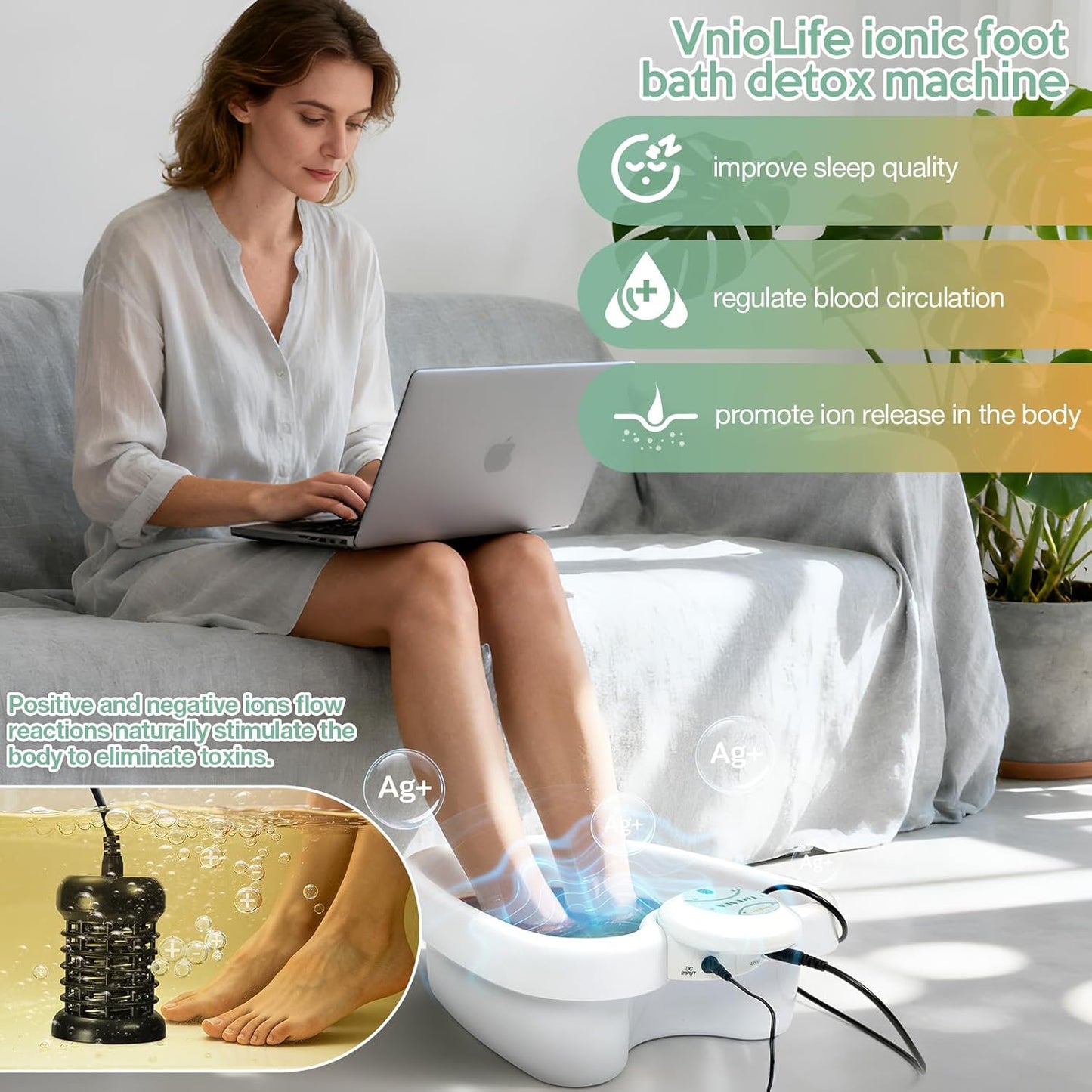 Ionic Foot Bath Detox Machine with Bag, Portable Foot Detox Machine, Ionic Foot Spa Ion Cleanse for Home Beauty Salon Spa with Arrays, 100 Liners