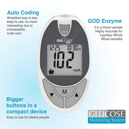 Glucose Monitoring System with Glucometer, 10 Test Strips, Lancing Device, 10 Lancets, and Carrying Case -Blood Sugar Testing Kit for Diabetes Patients, Complete Diabetic Self-Testing Kit with Meter, Strips, and Lancets for Fingerprick and Capillary Blood Testing