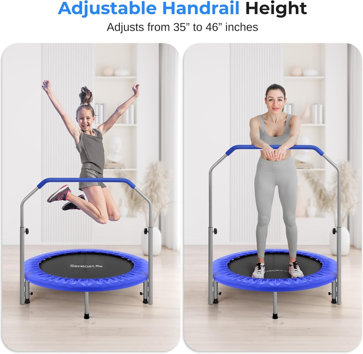 40" Foldable Mini Trampoline for Adults - Compact Fitness Rebounder with Adjustable Foam Handle, Exercise Trampoline with Max Load 330Lbs, Indoor/Garden Whole-Body Workout