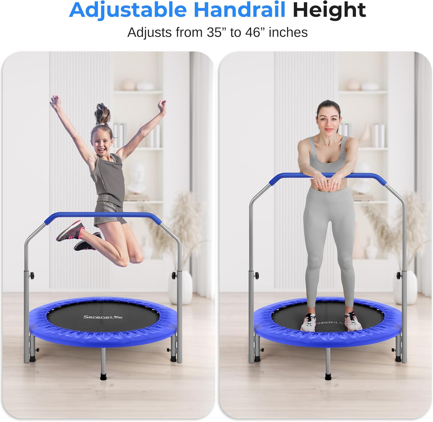 40" Foldable Mini Trampoline for Adults - Compact Fitness Rebounder with Adjustable Foam Handle, Exercise Trampoline with Max Load 330Lbs, Indoor/Garden Whole-Body Workout