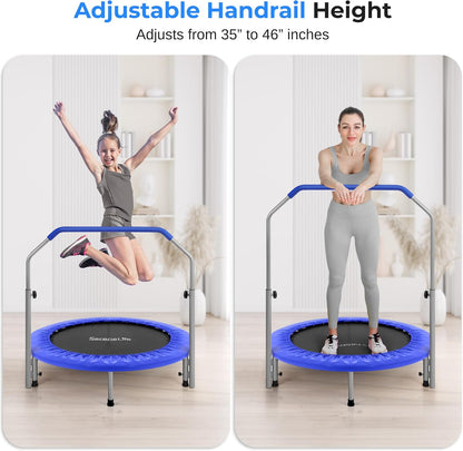 40" Foldable Mini Trampoline for Adults - Compact Fitness Rebounder with Adjustable Foam Handle, Exercise Trampoline with Max Load 330Lbs, Indoor/Garden Whole-Body Workout