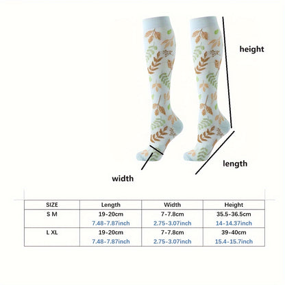 6pcs Floral Compression Socks For Women - Breathable, Moisture-Wicking Nylon Blend, Ideal For Sports & Outdoor Activities Compression Socks Women Plus Size Compression Stockings For Women