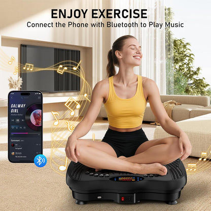 Vibration Plate Exercise Machine, 130 Levels Full Body Workout Vibrating Plate for Lymphatic Drainage Weight Loss, 450 Lbs Capacity Shake Platform with Resistance Bands Bluetooth for Women Men