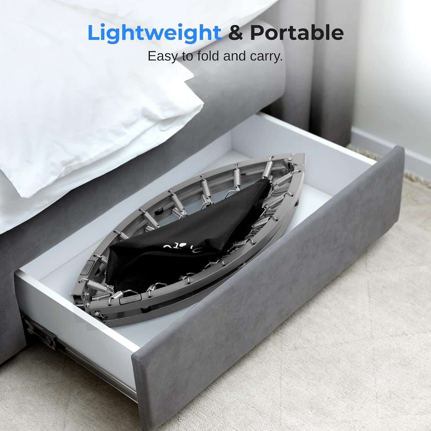 40" Foldable Mini Trampoline for Adults - Compact Fitness Rebounder with Adjustable Foam Handle, Exercise Trampoline with Max Load 330Lbs, Indoor/Garden Whole-Body Workout