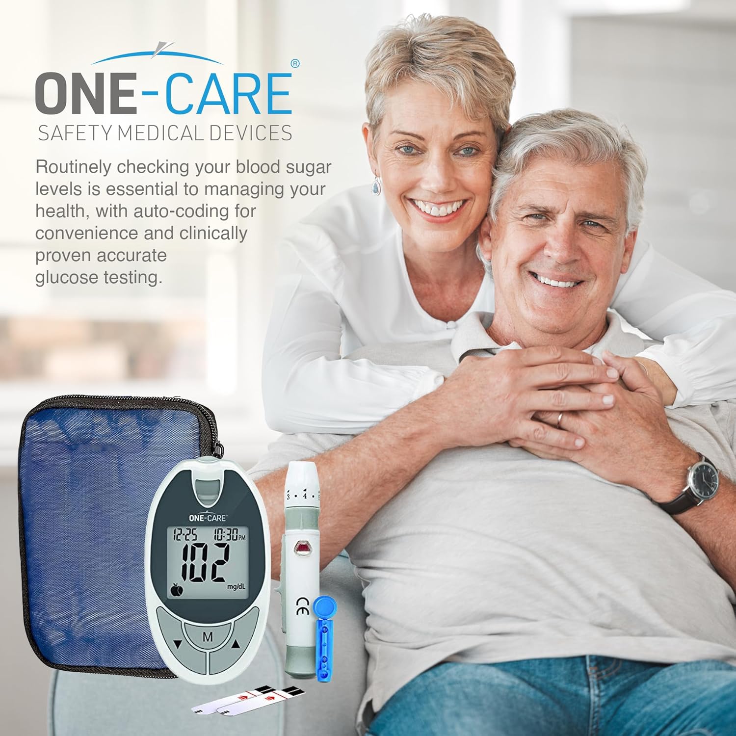 Glucose Monitoring System with Glucometer, 10 Test Strips, Lancing Device, 10 Lancets, and Carrying Case -Blood Sugar Testing Kit for Diabetes Patients, Complete Diabetic Self-Testing Kit with Meter, Strips, and Lancets for Fingerprick and Capillary Blood Testing