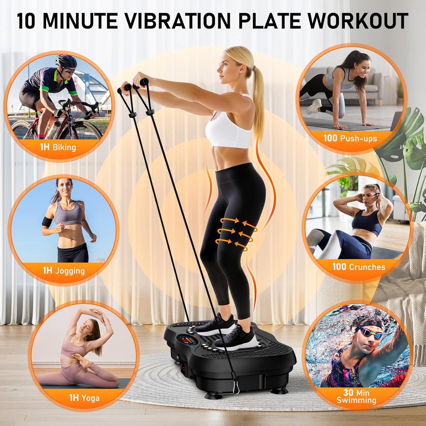 Vibration Plate Exercise Machine, 130 Levels Full Body Workout Vibrating Plate for Lymphatic Drainage Weight Loss, 450 Lbs Capacity Shake Platform with Resistance Bands Bluetooth for Women Men