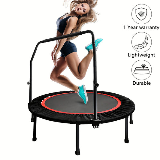 Mini Trampoline 40"/48", Max Load 660LBS, Foldable Fitness Rebounder Trampoline with Height Adjustable Handle Resistance Bands Indoor Workout