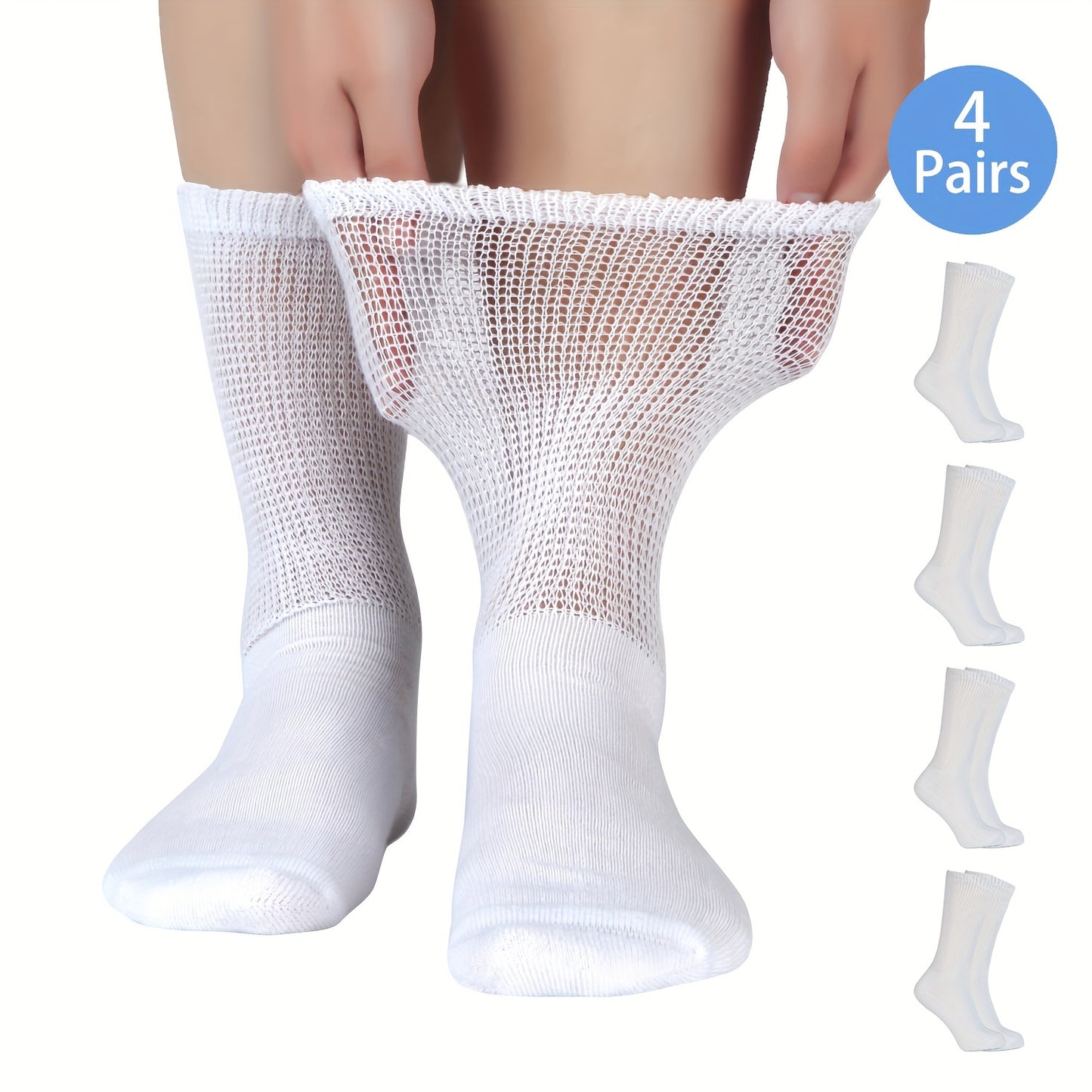 4 Pairs Diabetic Socks For Men Women Loose Fit Non-Binding Seamless Cuff Extra Wide Crew Socks