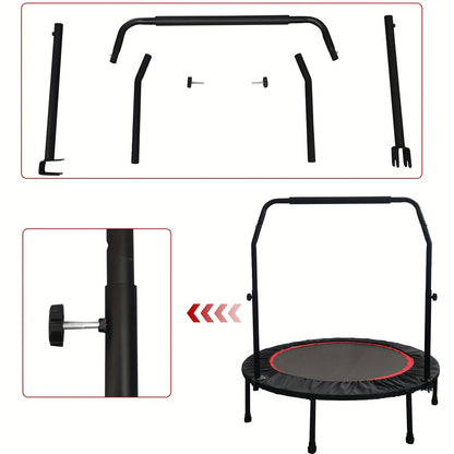 Mini Trampoline 40"/48", Max Load 660LBS, Foldable Fitness Rebounder Trampoline with Height Adjustable Handle Resistance Bands Indoor Workout