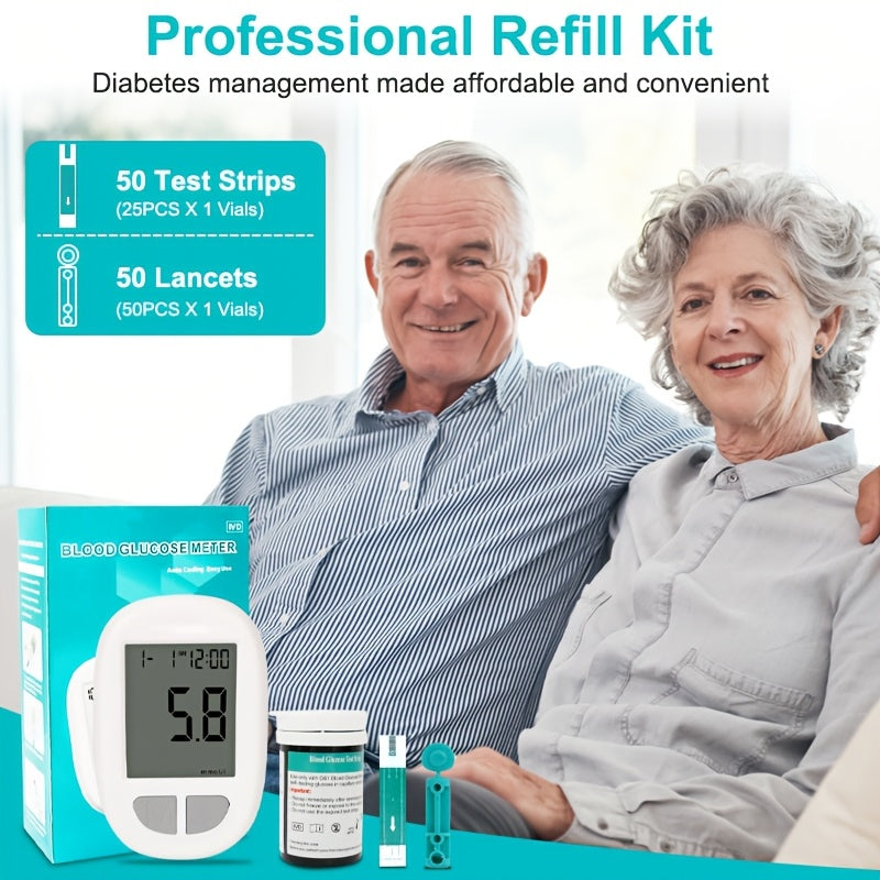 Blood Sugar Monitor, Blood Glucose Monitoring Kit, Including 1 Blood Glucose Meter, 50 Test Tapes, 50 Needles And Puncture Devices, Large Screen Display | No Code | Home Diabetes Care Tools, Health Gift Set, The Best Gift For