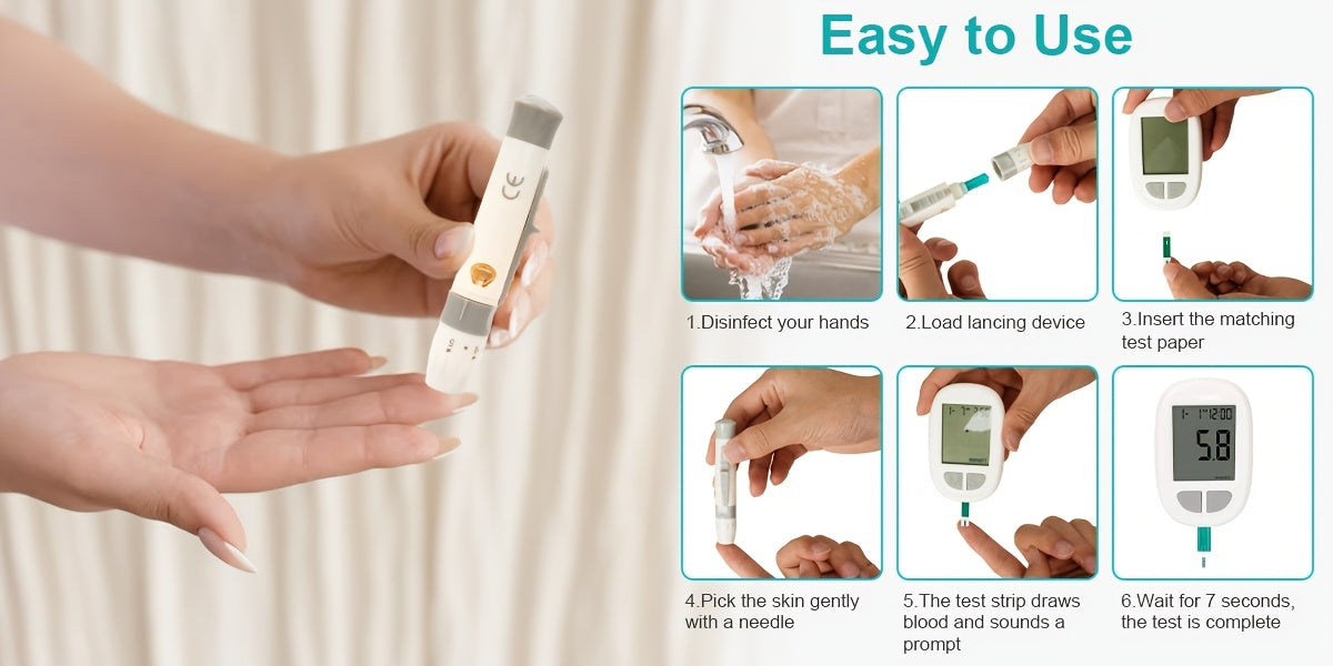 Blood Sugar Monitor, Blood Glucose Monitoring Kit, Including 1 Blood Glucose Meter, 50 Test Tapes, 50 Needles And Puncture Devices, Large Screen Display | No Code | Home Diabetes Care Tools, Health Gift Set, The Best Gift For
