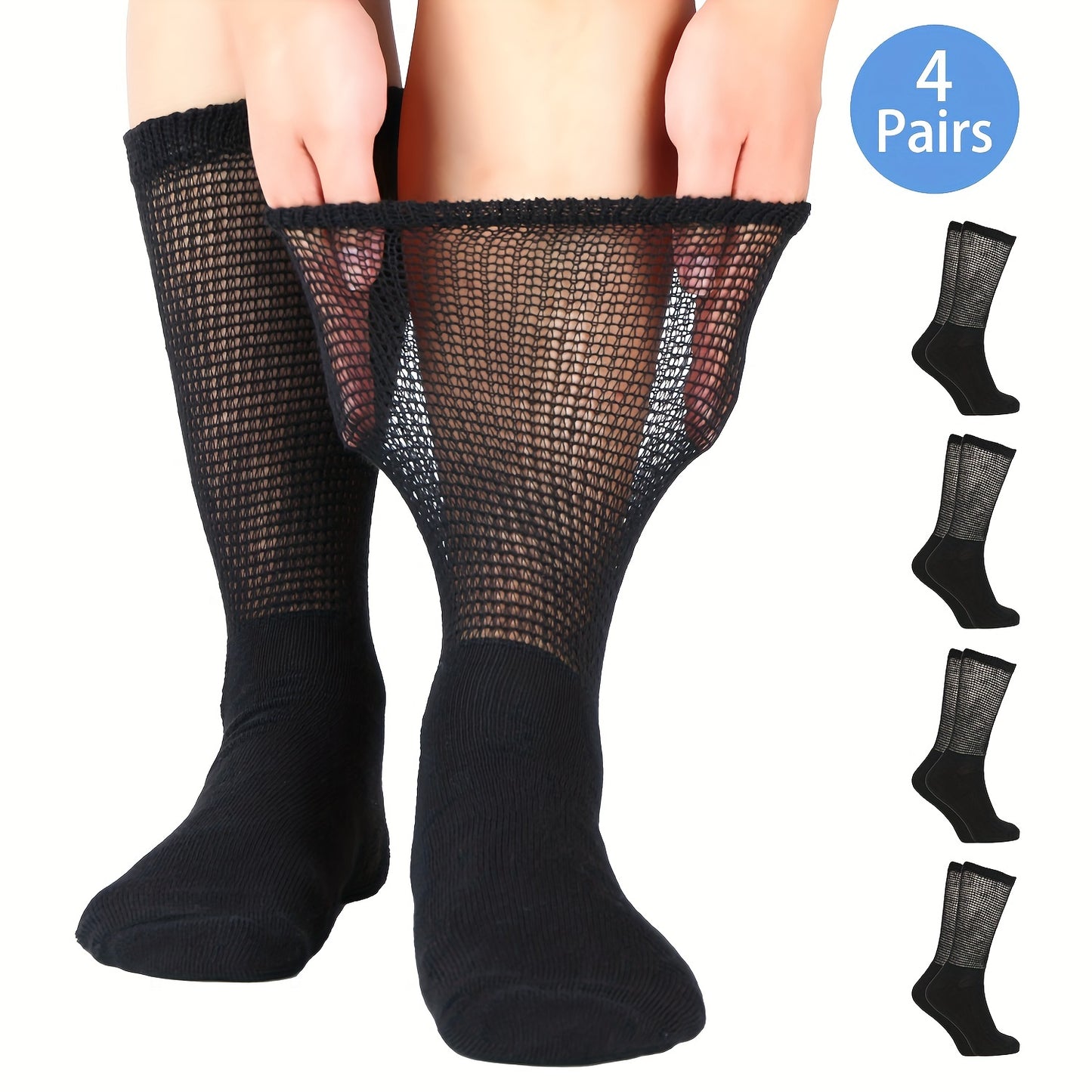 4 Pairs Diabetic Socks For Men Women Loose Fit Non-Binding Seamless Cuff Extra Wide Crew Socks