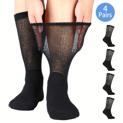 4 Pairs Diabetic Socks For Men Women Loose Fit Non-Binding Seamless Cuff Extra Wide Crew Socks