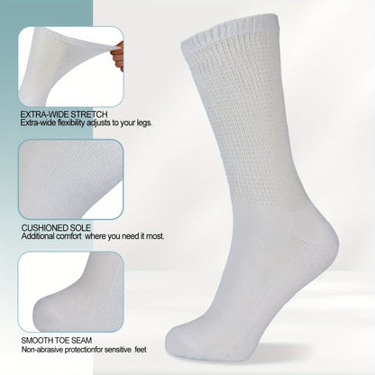 4 Pairs Diabetic Socks For Men Women Loose Fit Non-Binding Seamless Cuff Extra Wide Crew Socks