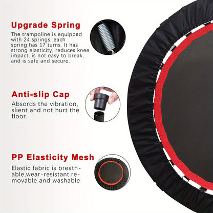 Mini Trampoline 40"/48", Max Load 660LBS, Foldable Fitness Rebounder Trampoline with Height Adjustable Handle Resistance Bands Indoor Workout